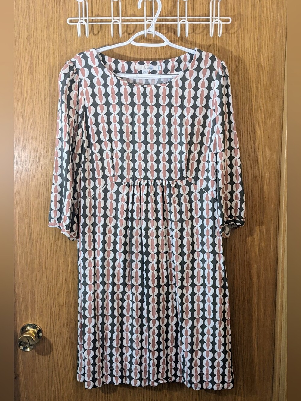 Boden Shift Mini Dress 12L 12 Tall Retro Geometric Pattern 3/4 sleeve